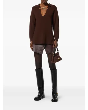 Elisabetta Franchi バックルディテール ポロカラー セーター - ブラウン - サムネイル2