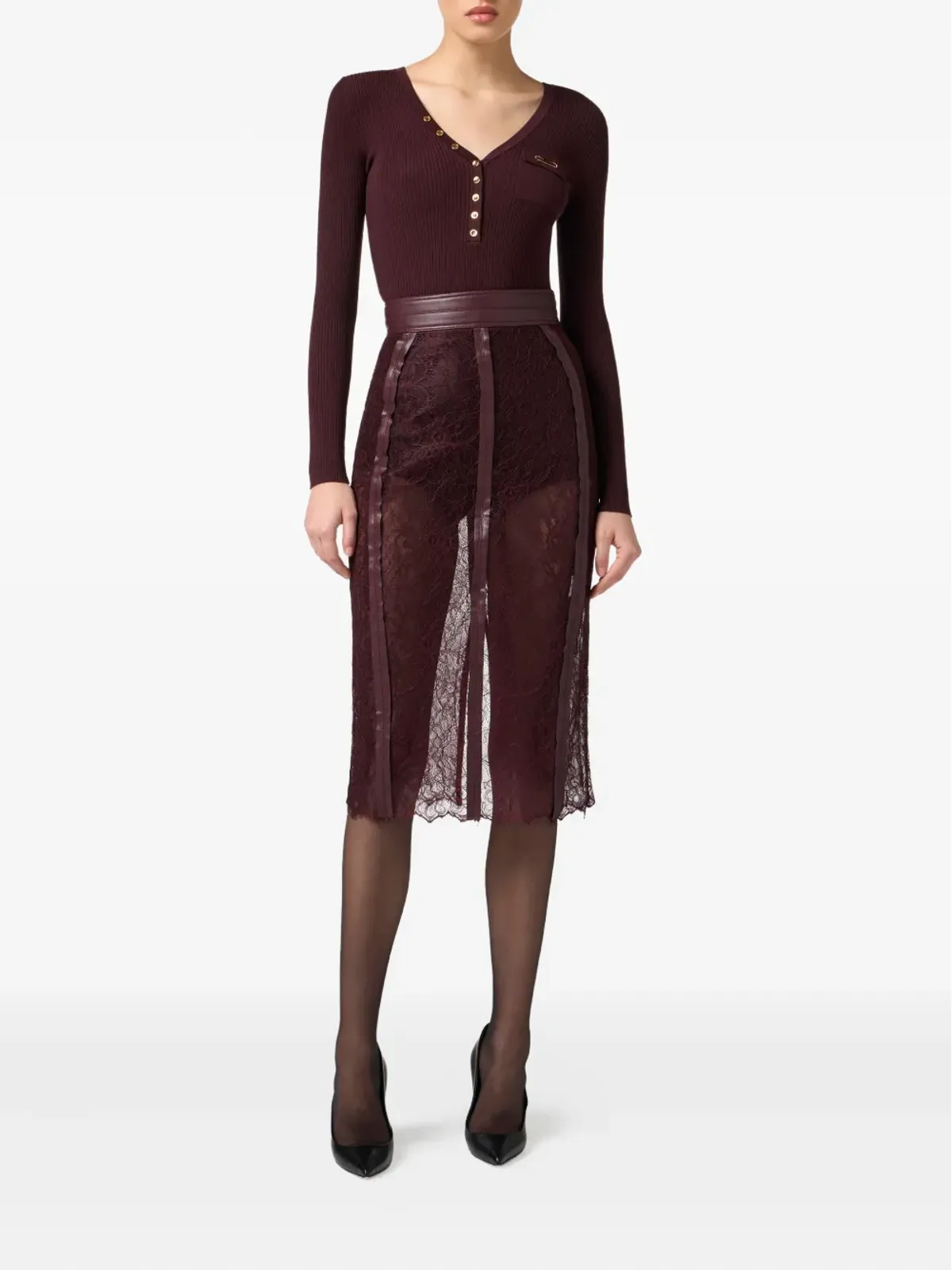 Elisabetta Franchi レース配色ミディスカート - 画像2