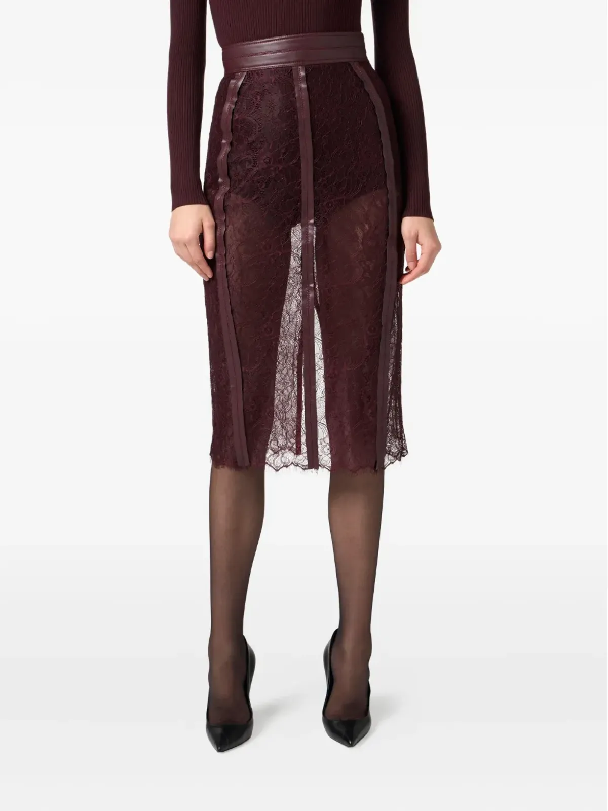 Elisabetta Franchi レース配色ミディスカート - 画像3