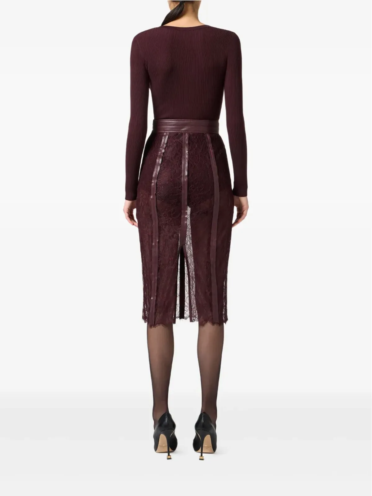 Elisabetta Franchi レース配色ミディスカート - 画像4