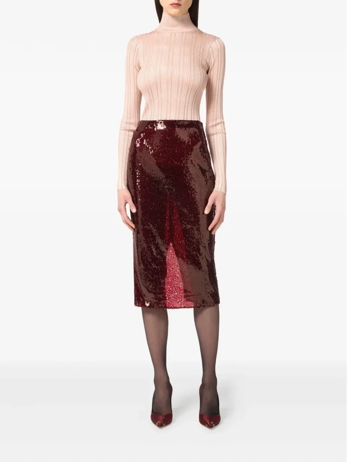 Elisabetta Franchi リブ編みタートルネックトップ - 画像2