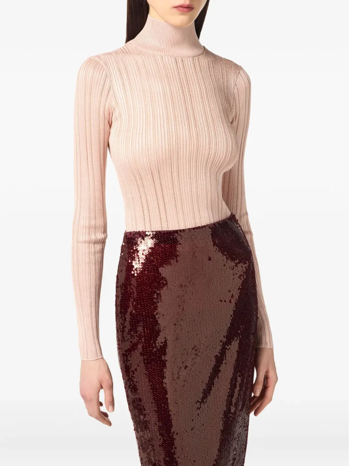 Elisabetta Franchi リブ編みタートルネックトップ - 画像4