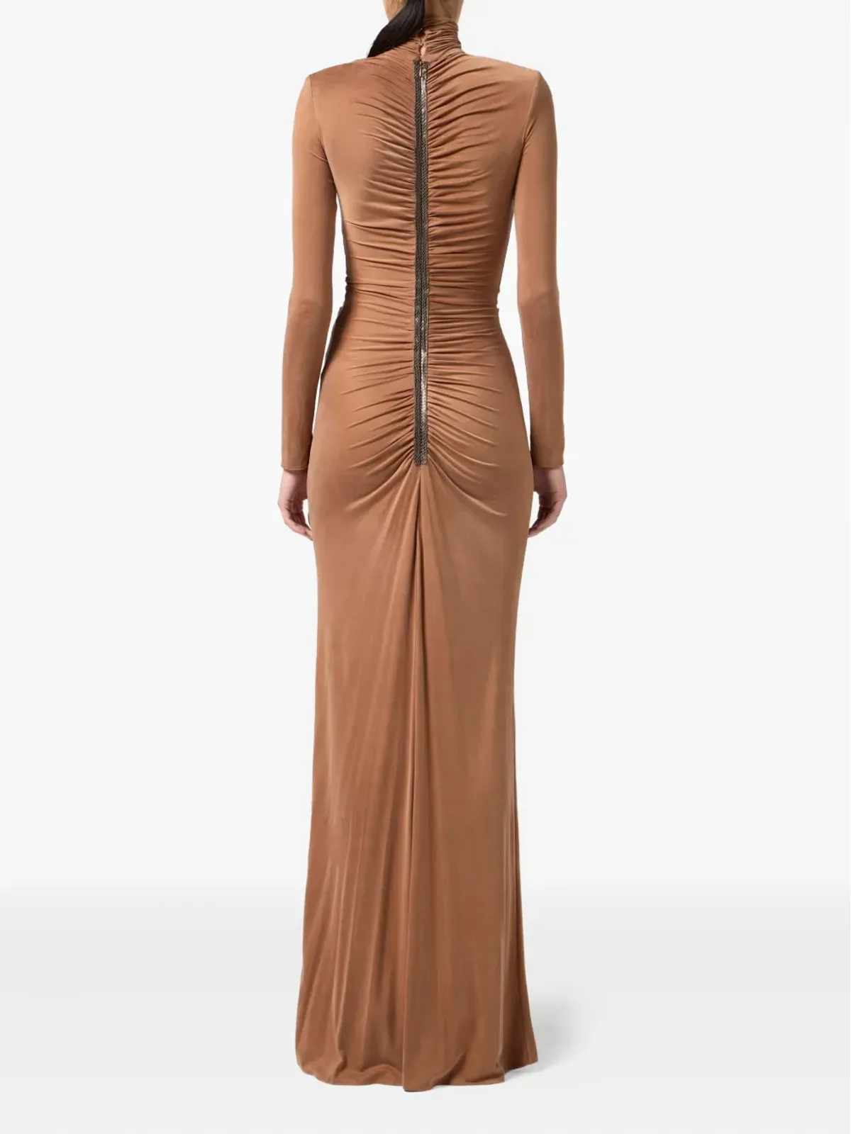Elisabetta Franchi ハイネック・エンベリッシュド・マキシドレス ブラウン - 画像3