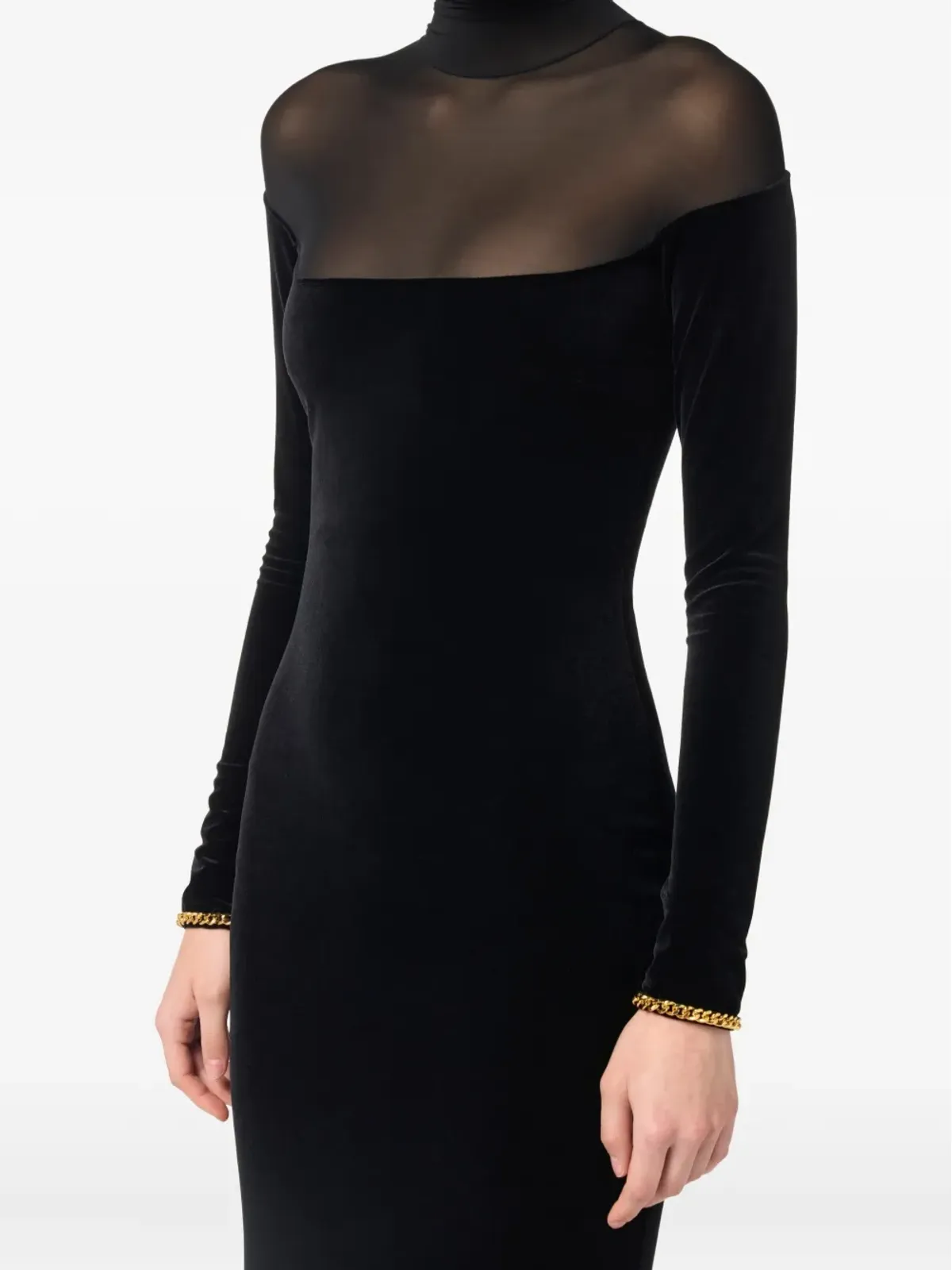 Elisabetta Franchi ベルベット・メッシュインサート マキシドレス - 画像5
