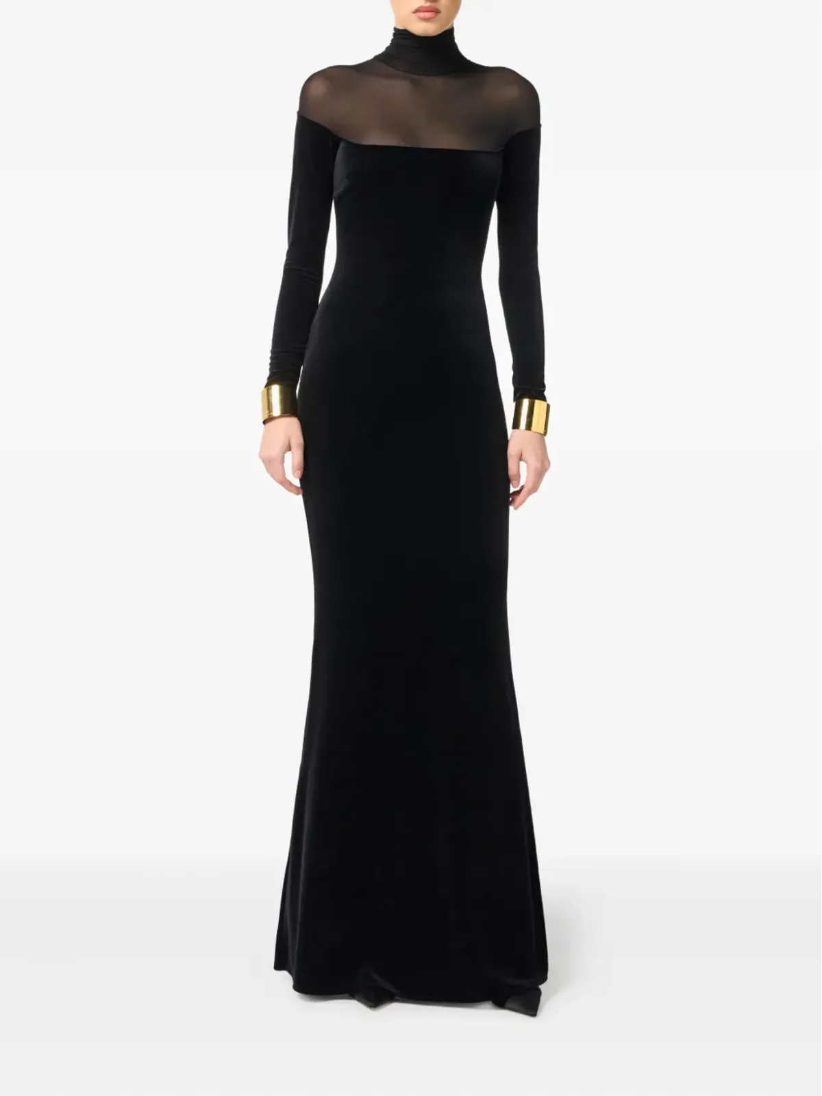 Elisabetta Franchi ベルベット・メッシュインサート マキシドレス - 画像2