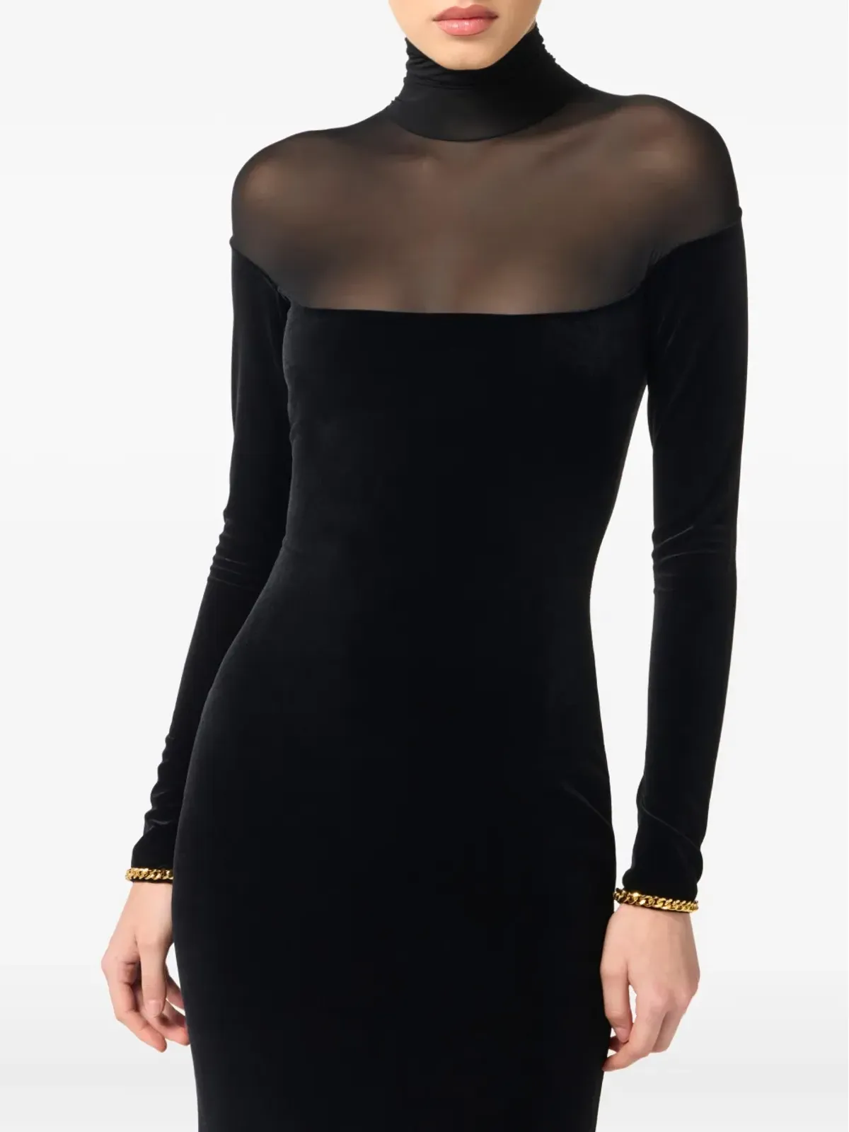 Elisabetta Franchi ベルベット・メッシュインサート マキシドレス - 画像4