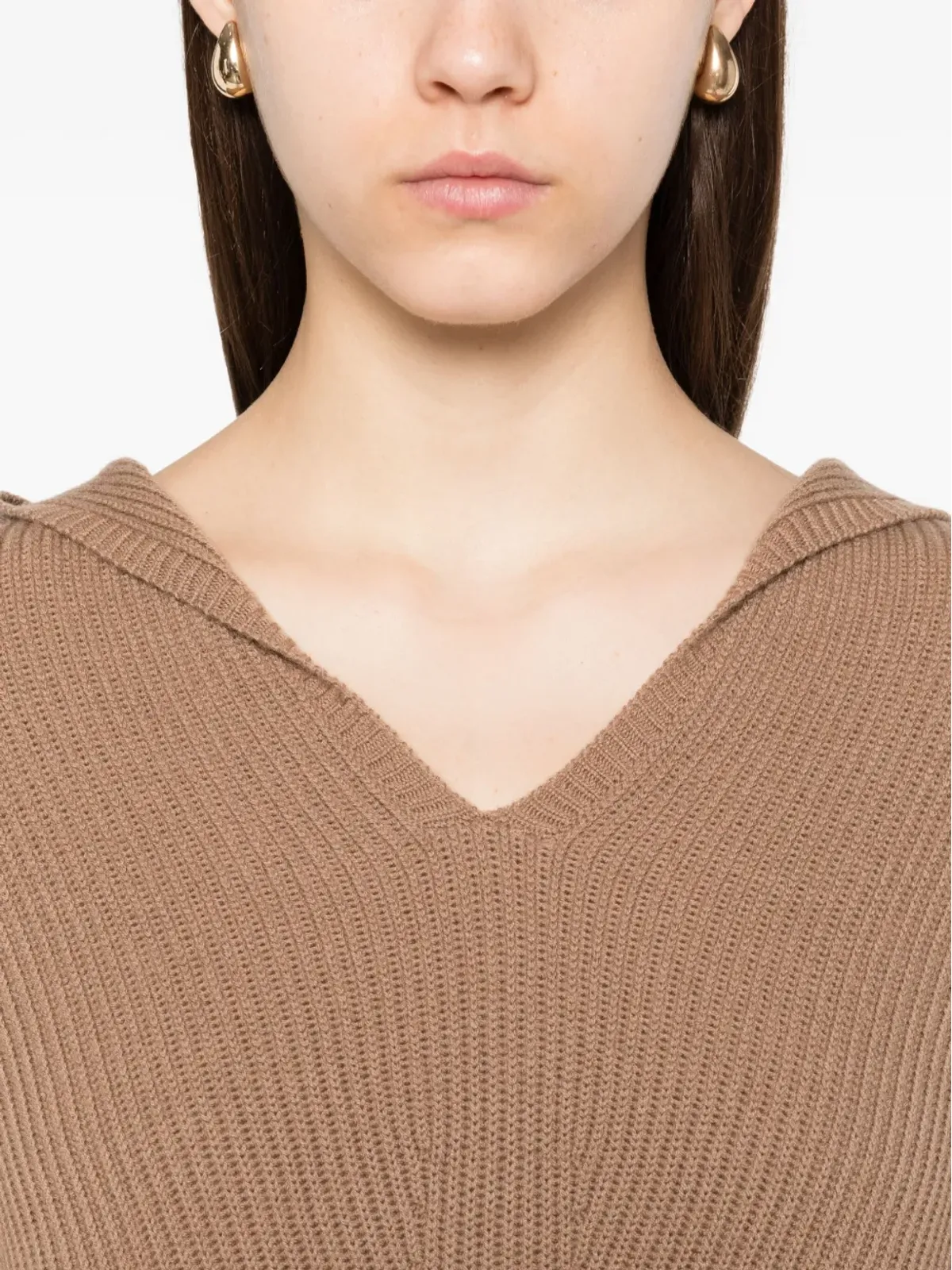 S Max Mara フード付きリブ編みジャンパー - 画像5