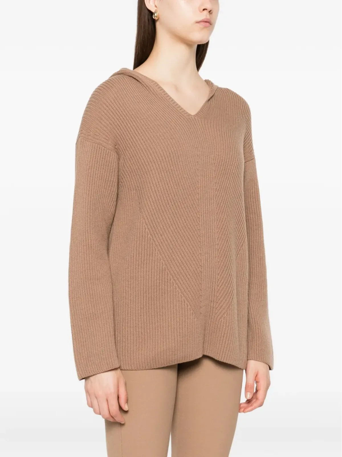 S Max Mara フード付きリブ編みジャンパー - 画像3