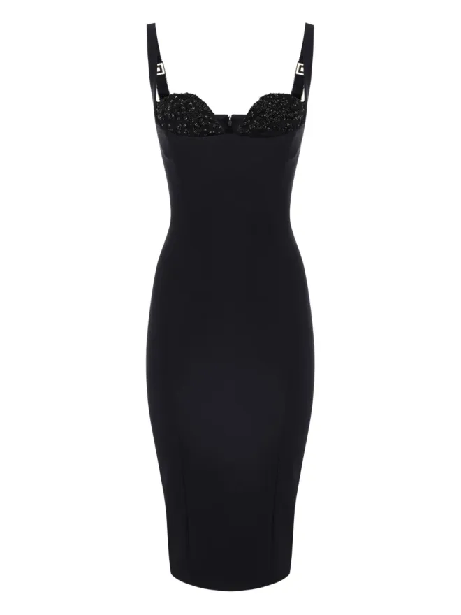 Elisabetta Franchi Elisabetta Franchi ビーズ装飾付きクレープ地ミディドレス（ブラック）の商品画像