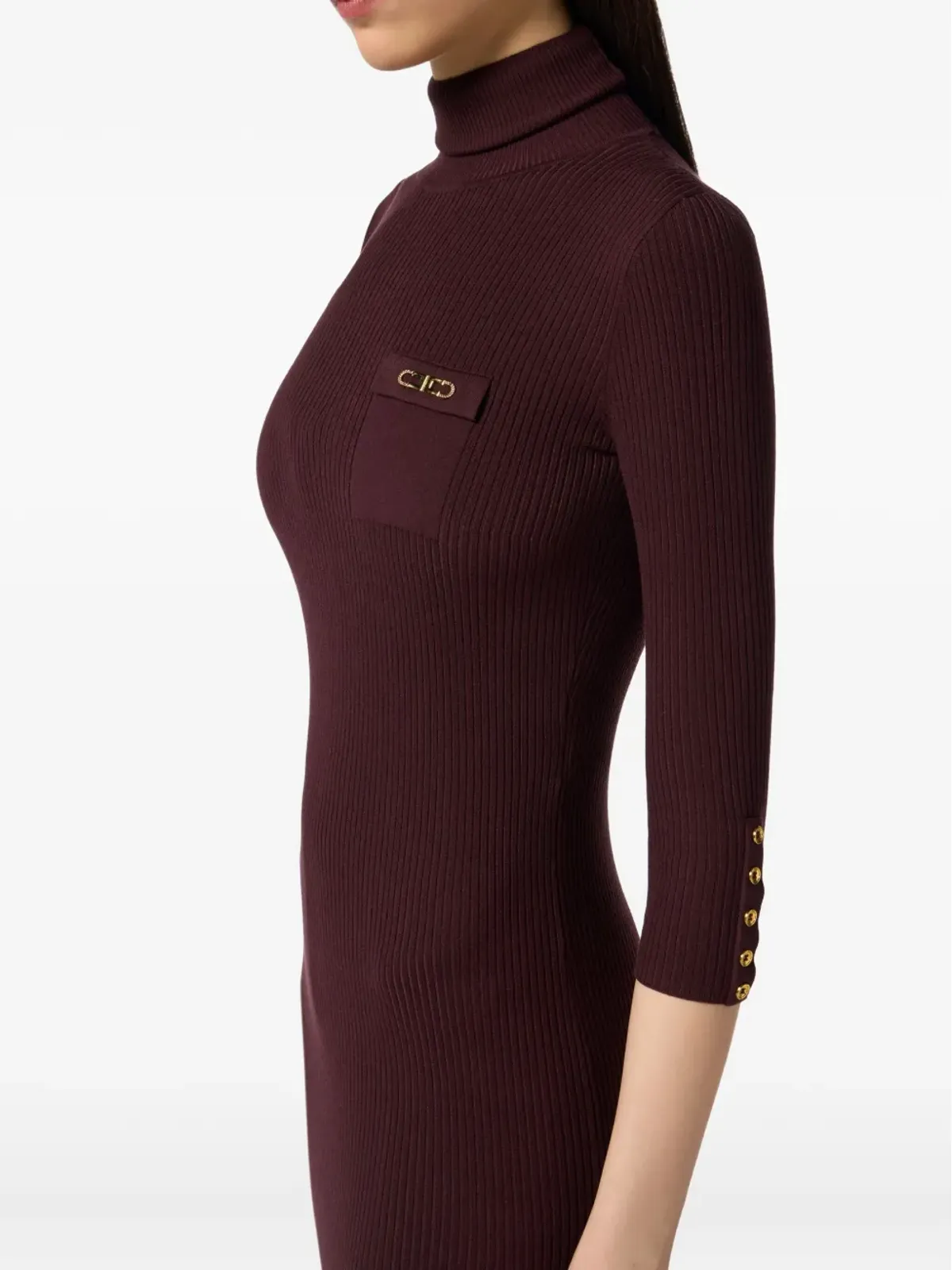 Elisabetta Franchi ハイネックリブニットドレス - 画像5