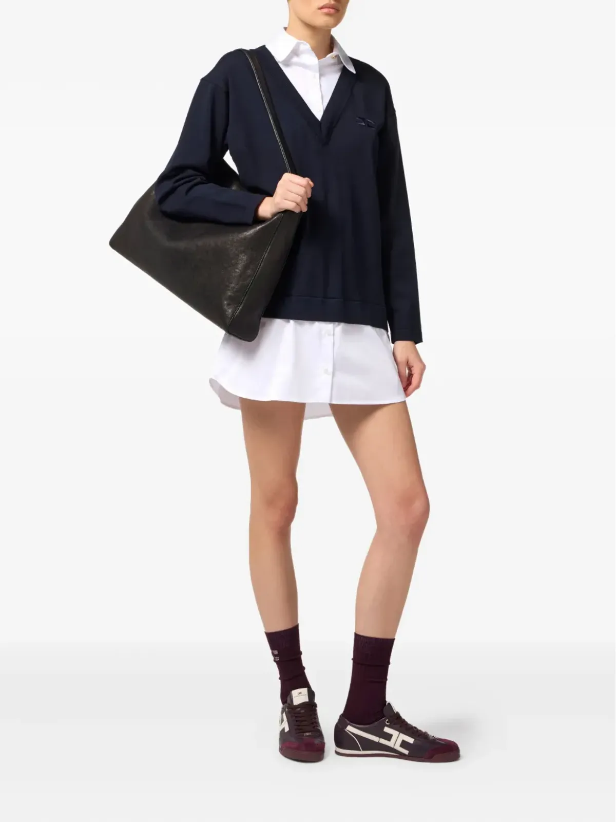 Elisabetta Franchi Vネックポプリンニットミニドレス ブラック - 画像2