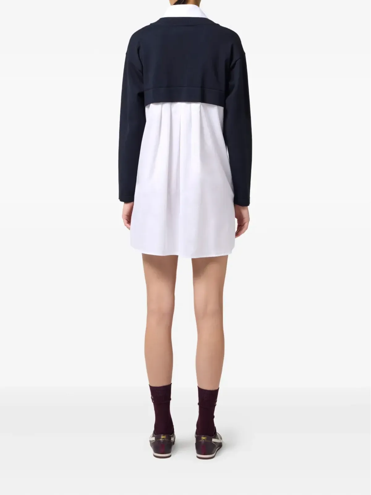 Elisabetta Franchi Vネックポプリンニットミニドレス ブラック - 画像3