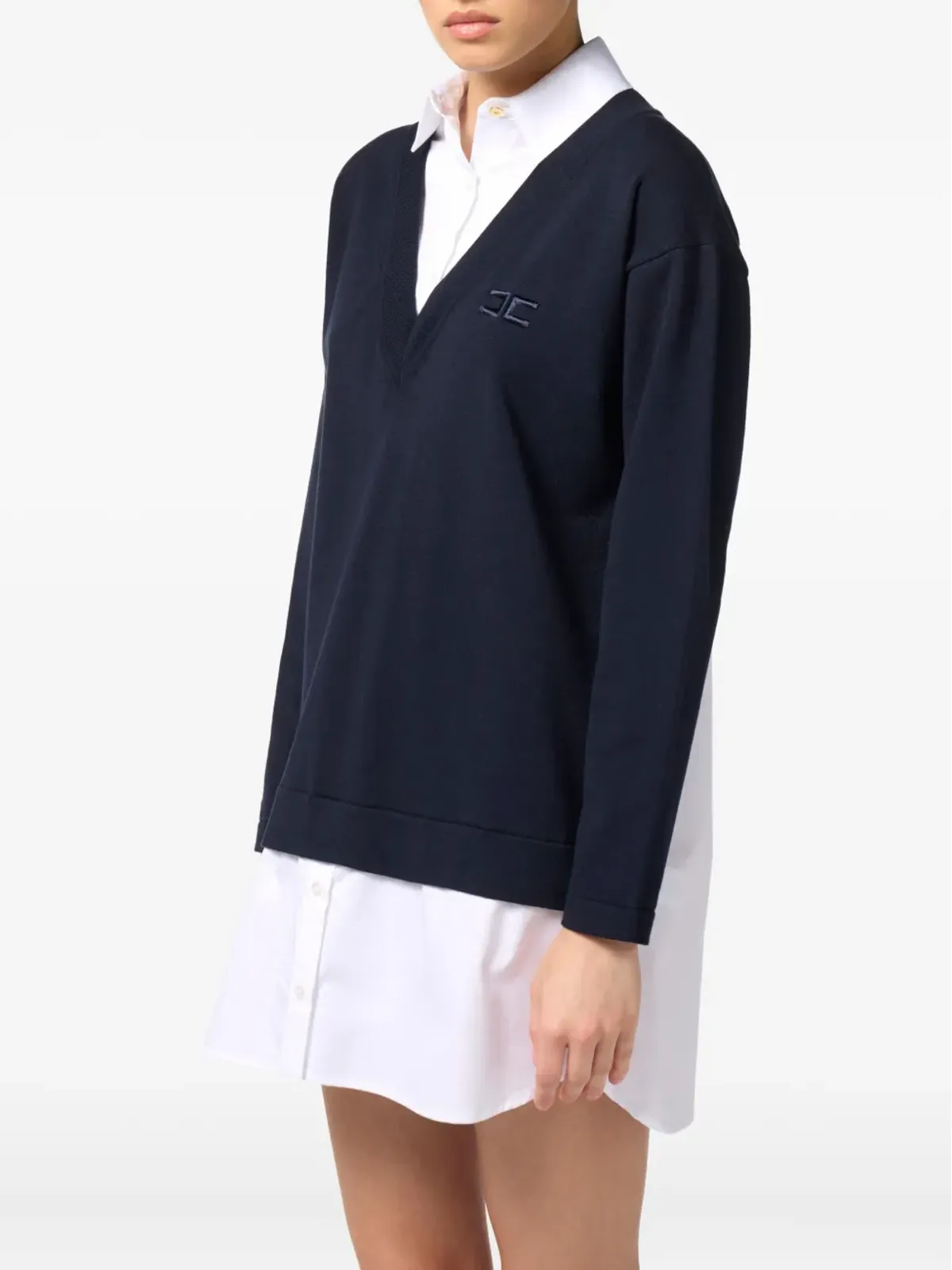 Elisabetta Franchi Vネックポプリンニットミニドレス ブラック - 画像4
