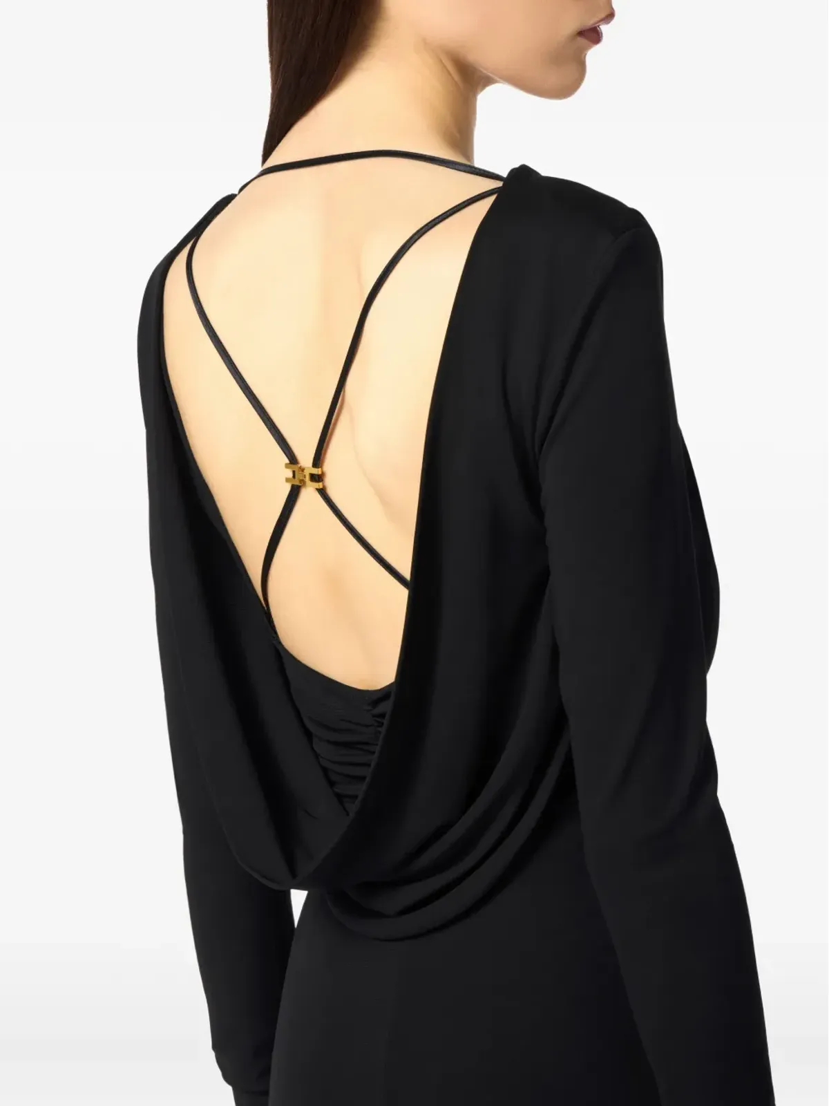 Elisabetta Franchi ドレープ長袖ドレス - ブラック - 画像5