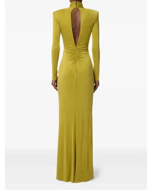 Elisabetta Franchi ハイネック・ドレープドレス - イエロー - サムネイル3