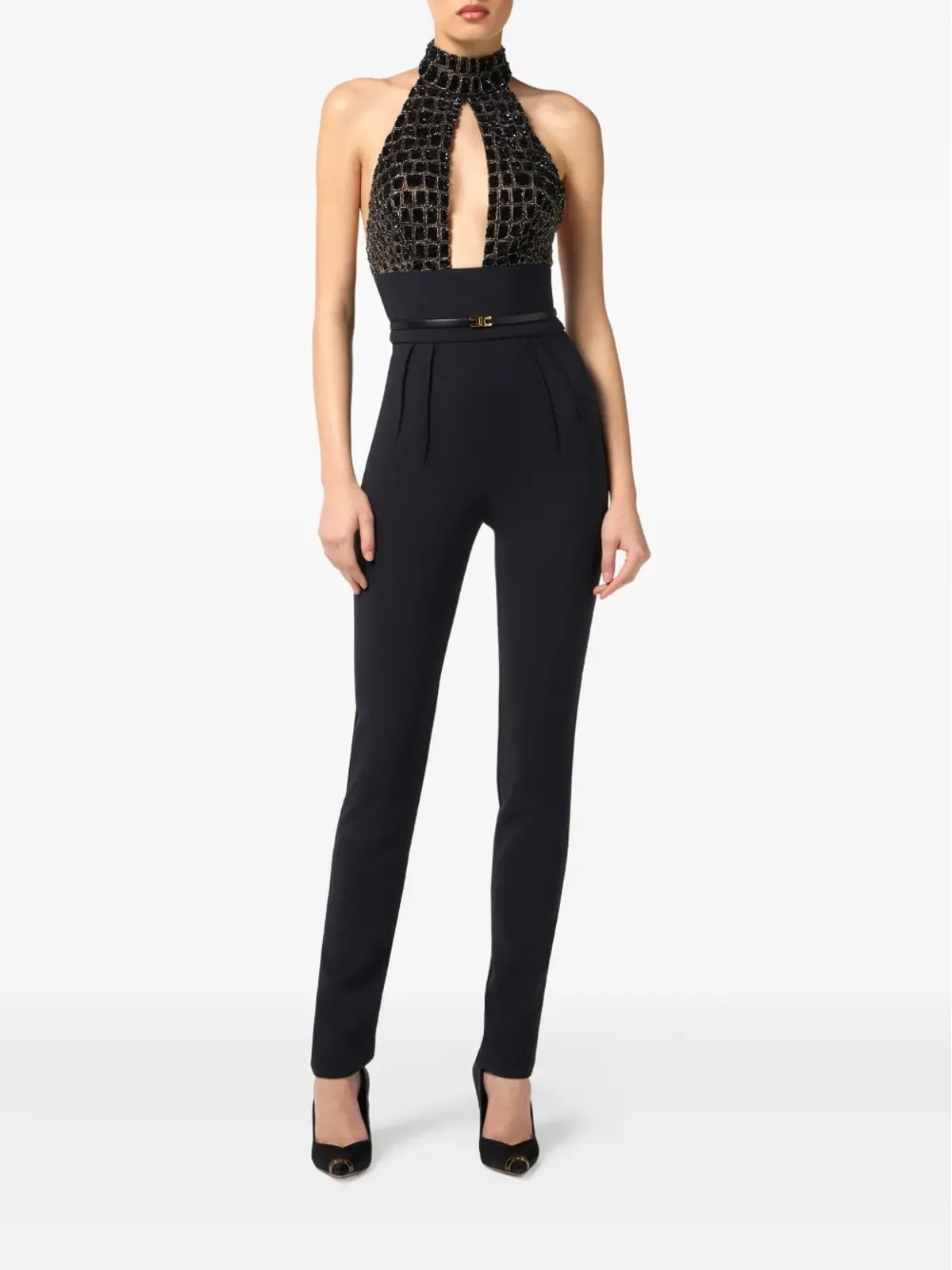 Elisabetta Franchi エンベリッシュド ホルターネック ジャンプスーツ - ブラック - 画像2