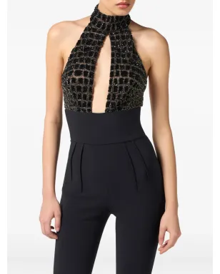 Elisabetta Franchi エンベリッシュド ホルターネック ジャンプスーツ - ブラック - サムネイル4
