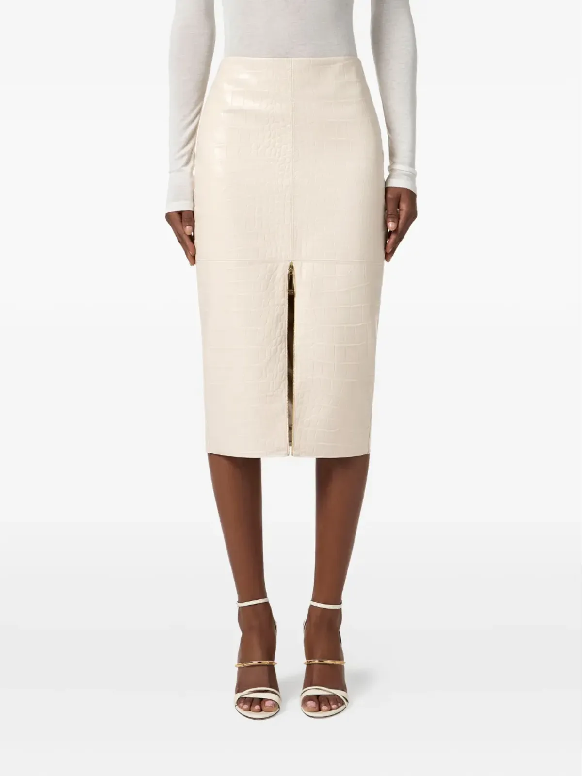 Elisabetta Franchi クロコダイルプリント テクスチャ ジップフロント スカート - 画像4