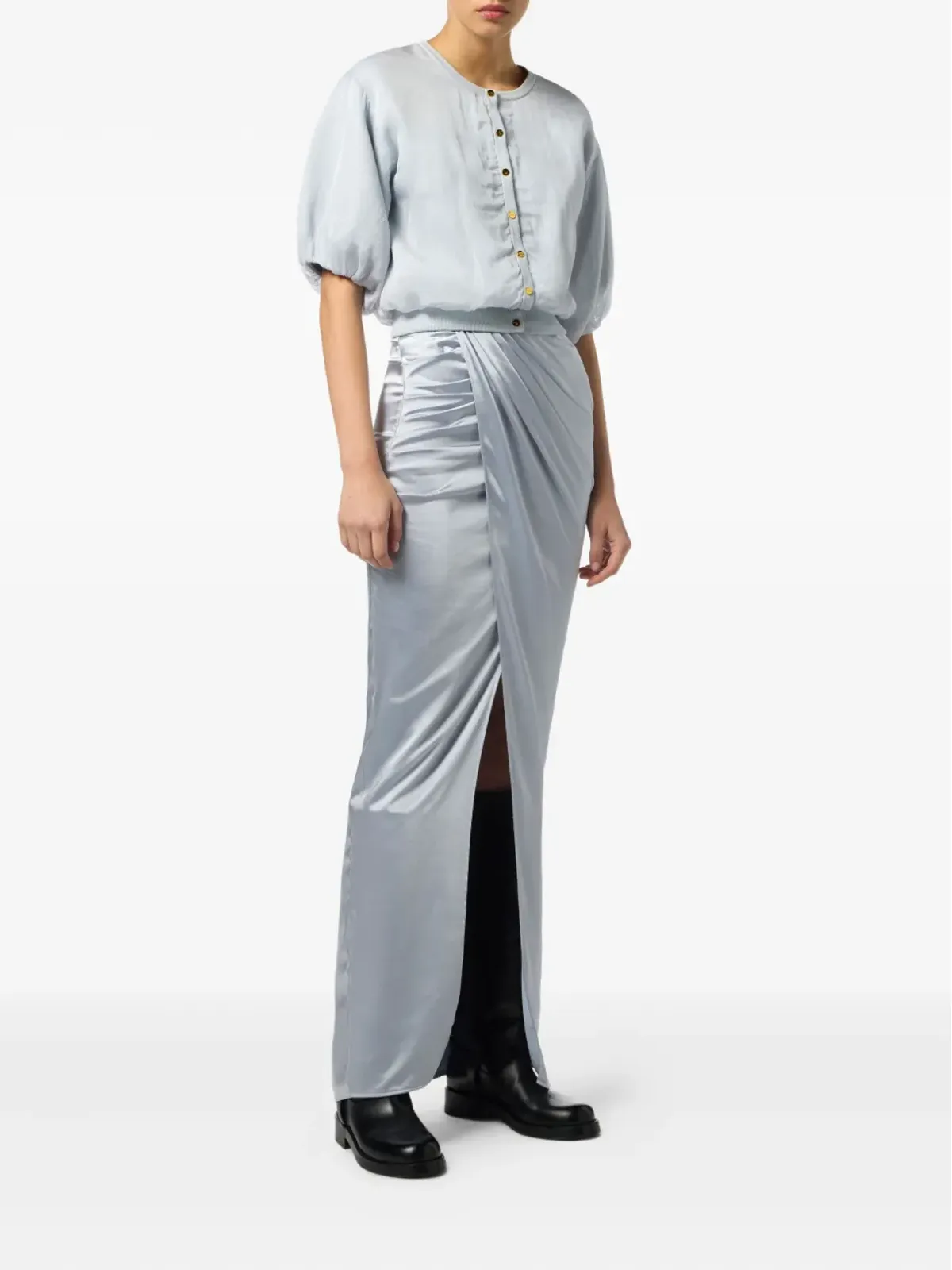 Elisabetta Franchi ドレープサテン マキシスカート グレー - 画像2