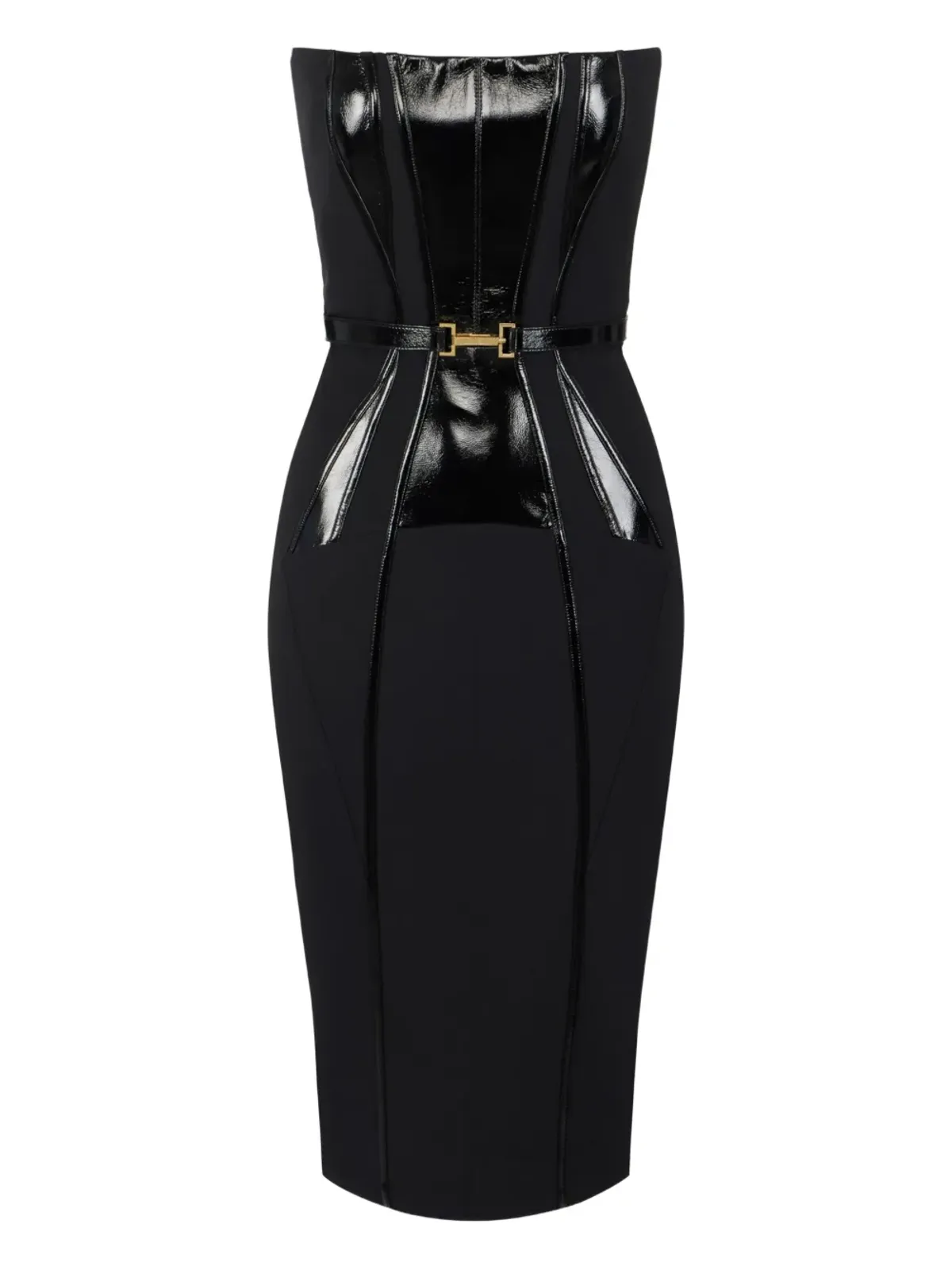 Elisabetta Franchi ベルト付きコルセットドレス（ブラック） - 画像5