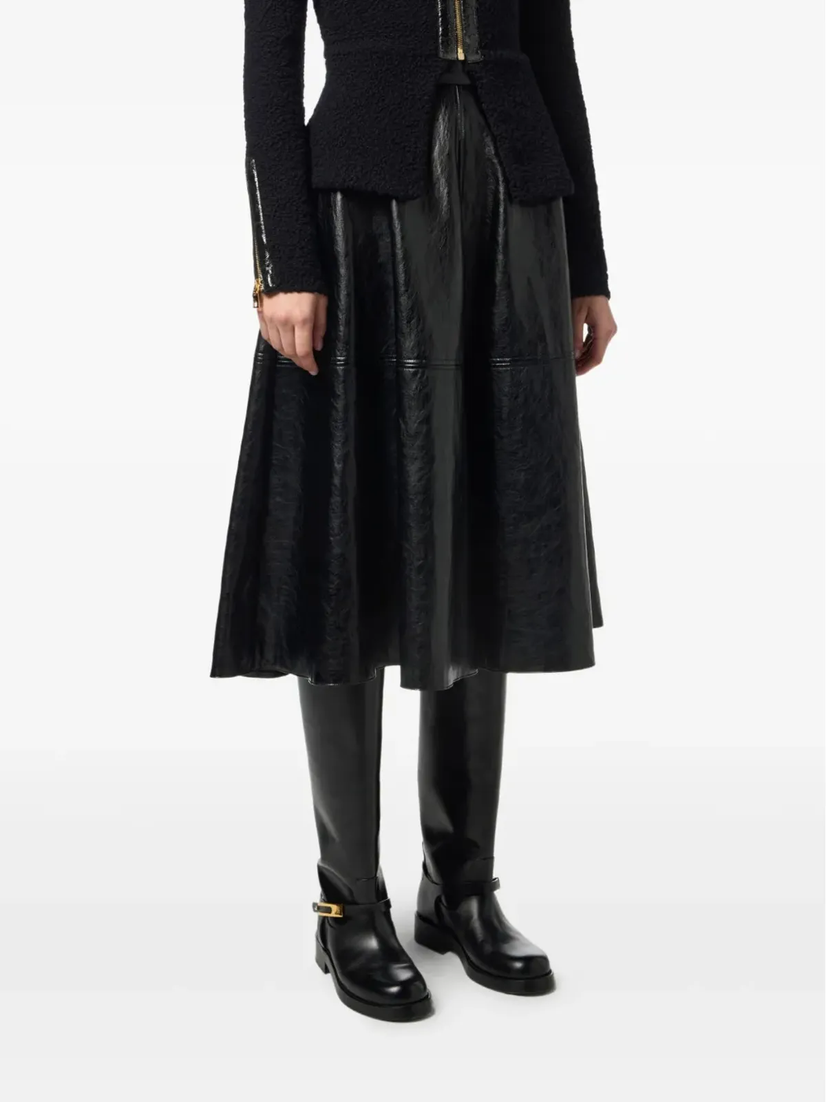 Elisabetta Franchi レザー風ベルト付きミディスカート - 画像4