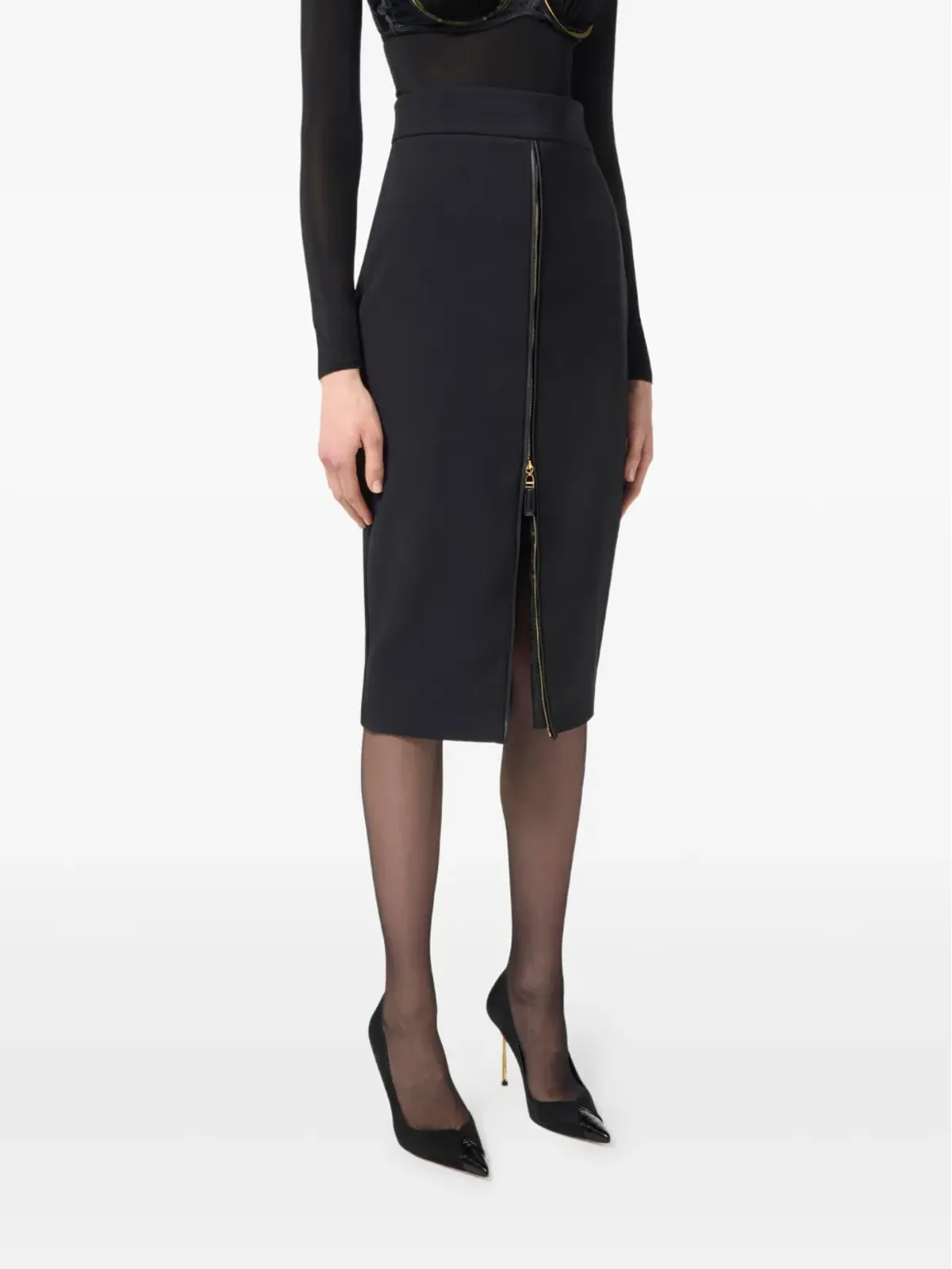Elisabetta Franchi ジップフロント クレープ ミディスカート - 画像4