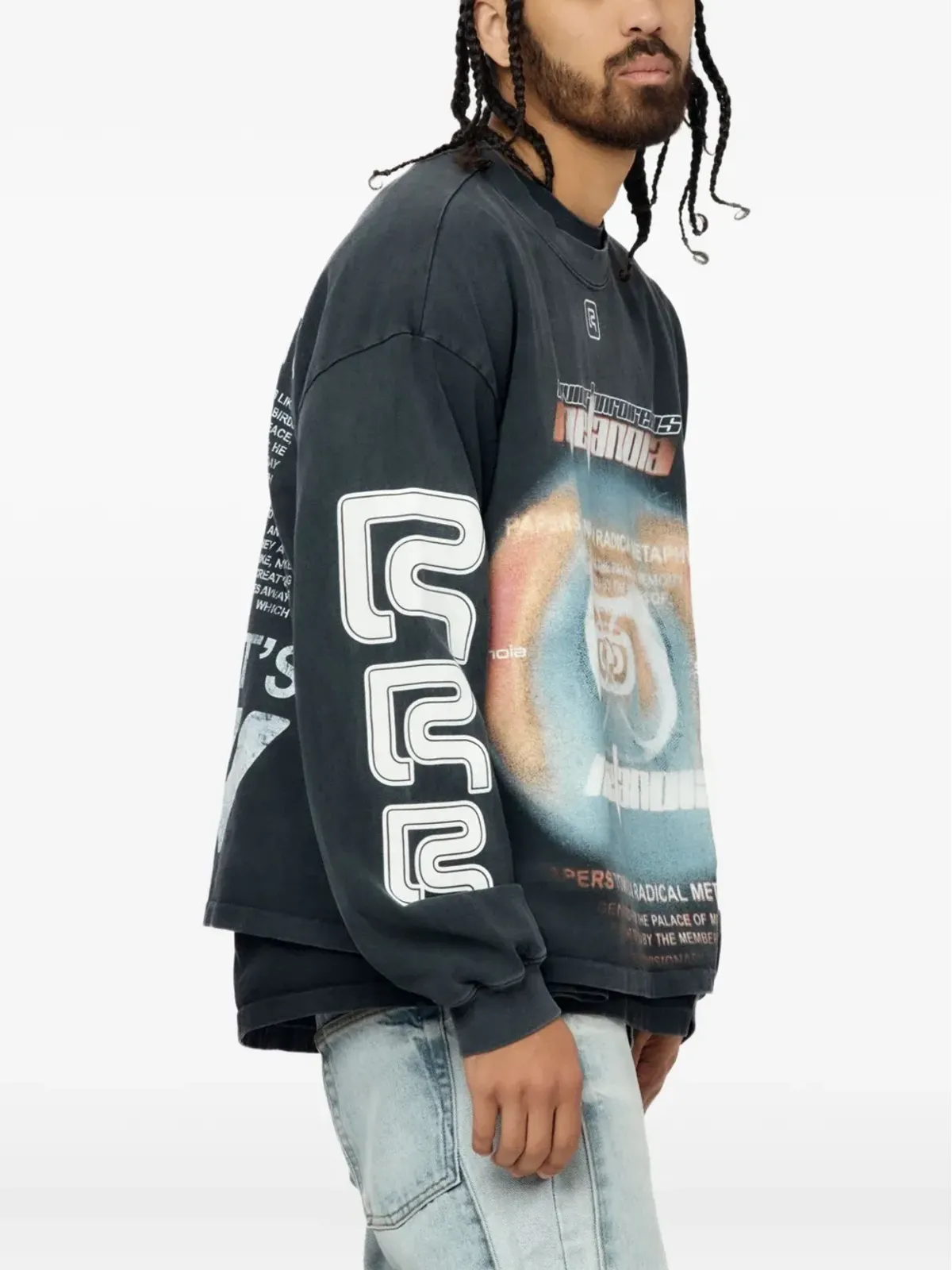 RRR123 Divinity Paper Garden ロングスリーブ Tシャツ ブラック - 画像4