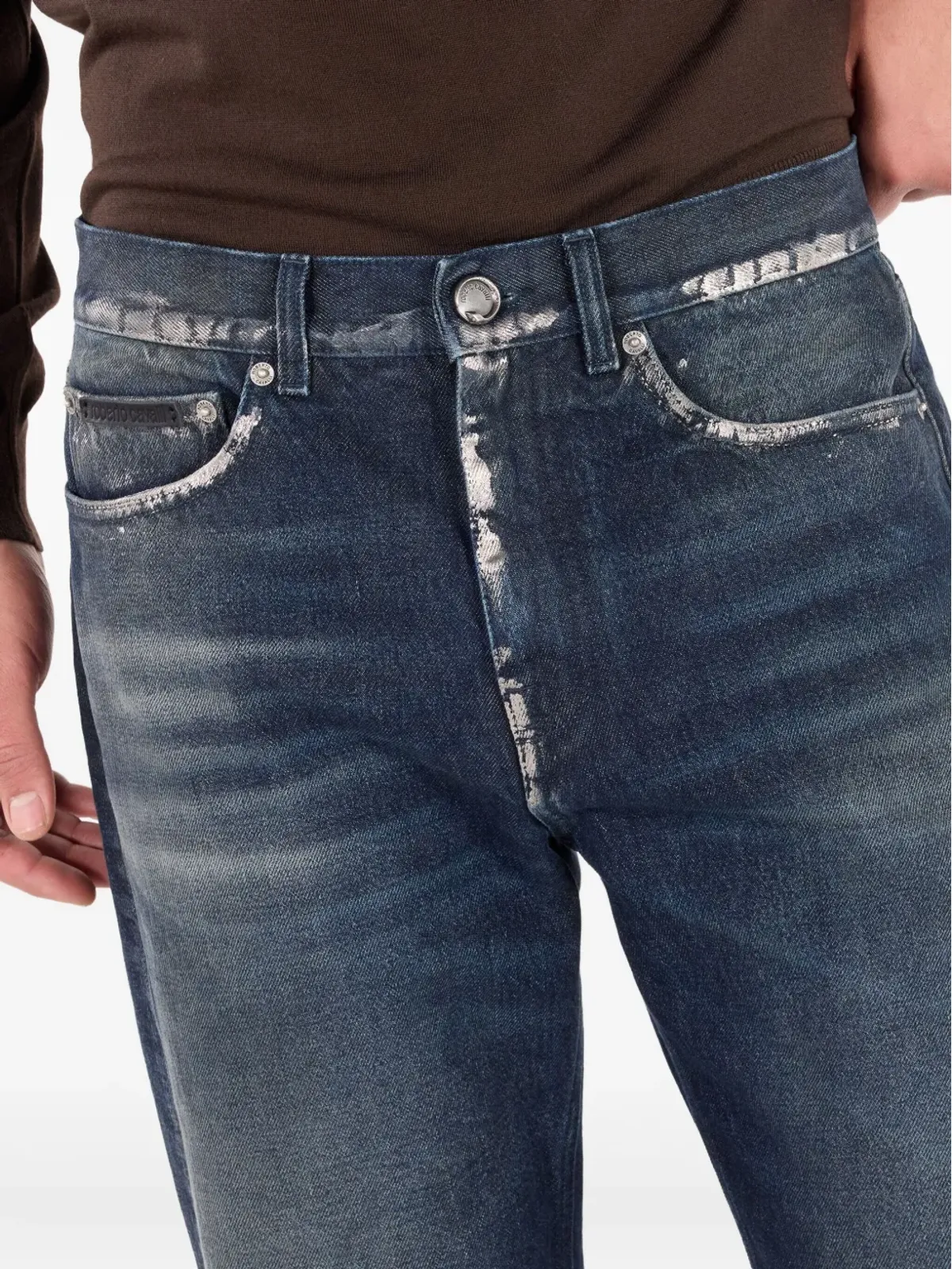 Roberto Cavalli サンドブラスト加工チェーンディテールジーンズ - 画像5