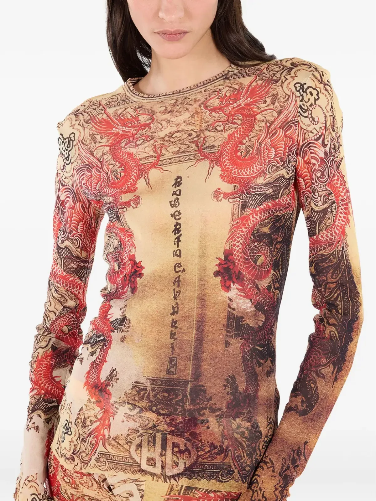 Roberto Cavalli ドラゴンモチーフ長袖トップ - 画像4