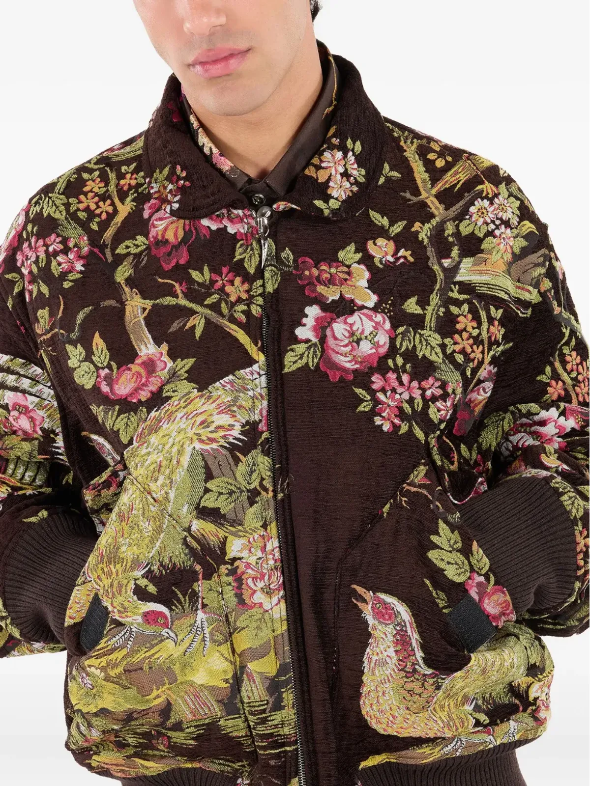 Roberto Cavalli 鳥柄フローラルボンバージャケット - 画像5