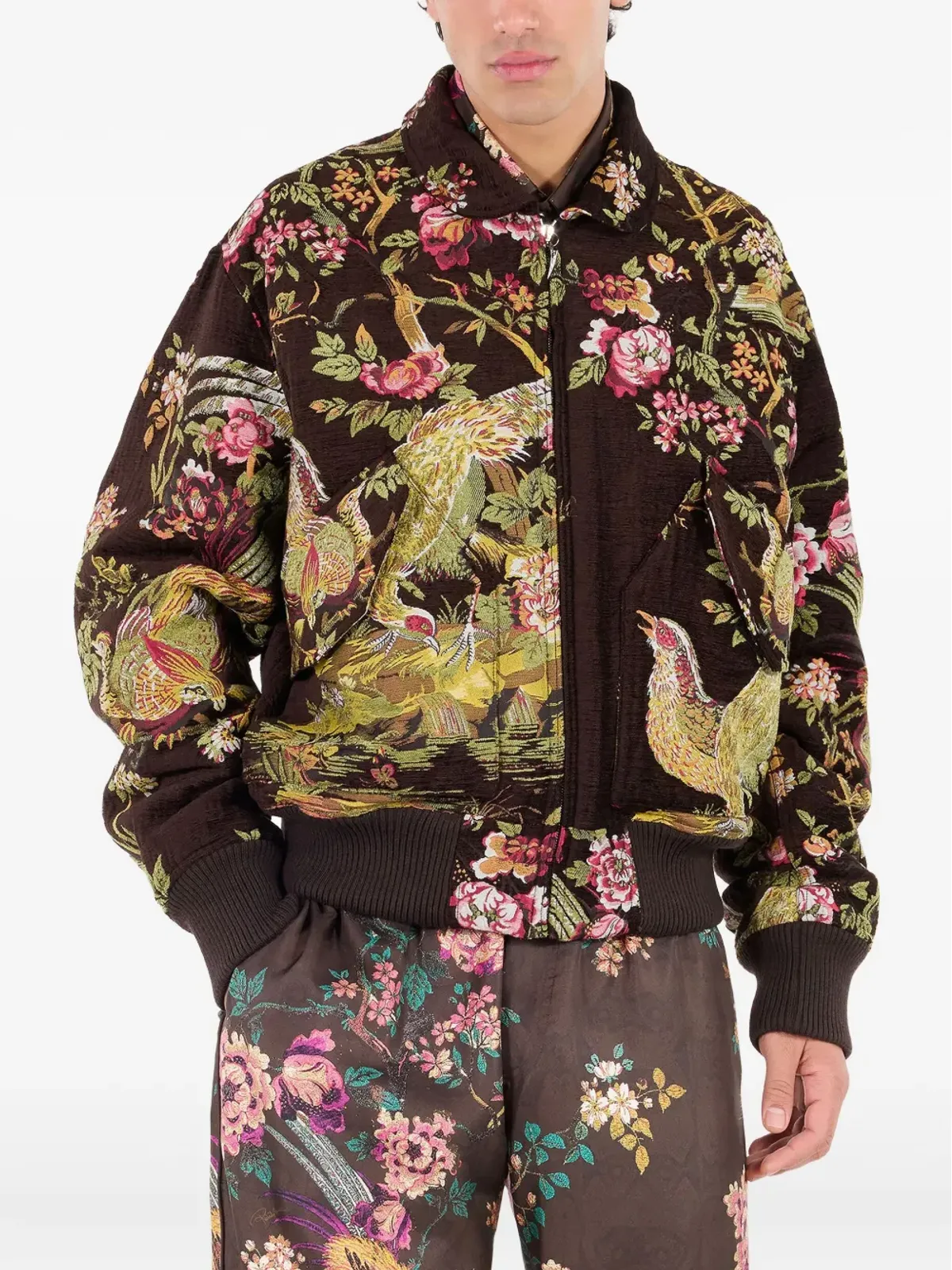 Roberto Cavalli 鳥柄フローラルボンバージャケット - 画像3