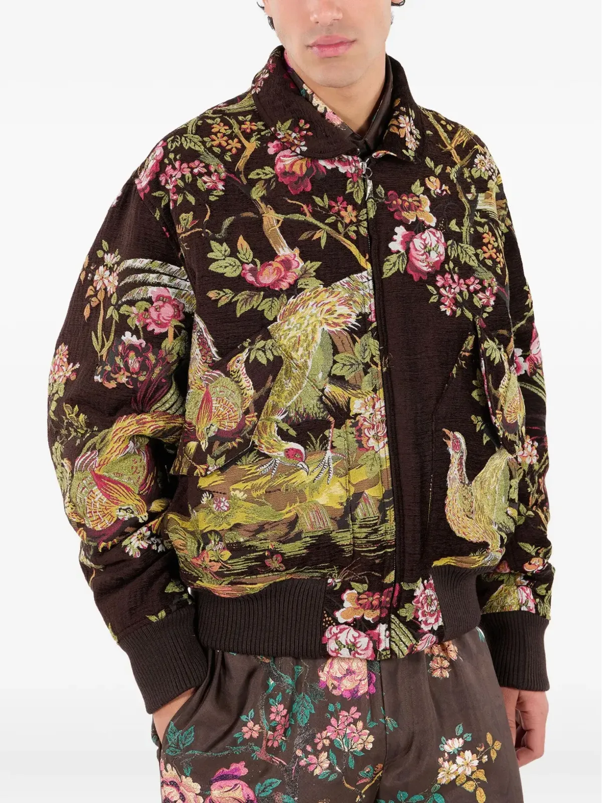 Roberto Cavalli 鳥柄フローラルボンバージャケット - 画像4