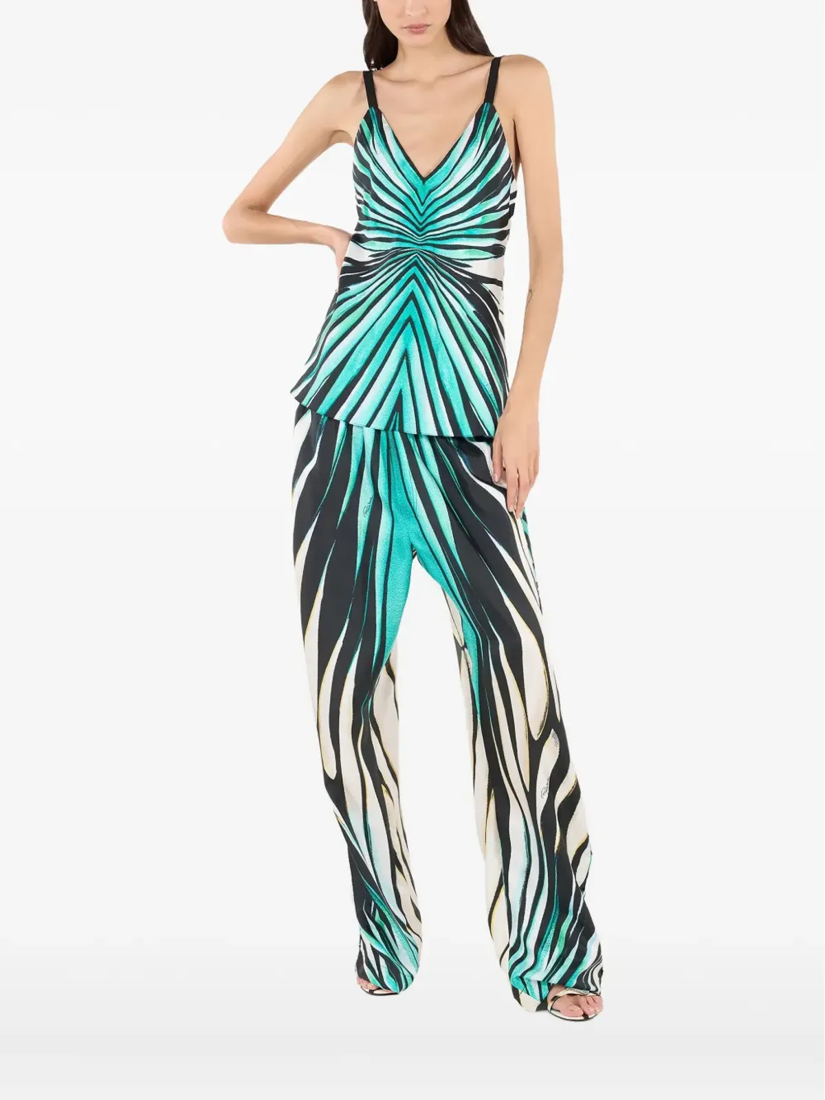 Roberto Cavalli ブルーの絹プリントトップ - 画像2