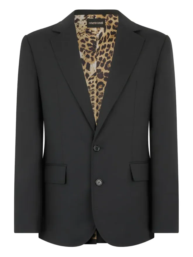 Roberto Cavalli Roberto Cavalli レオパード柄ライニング入りウールブレザーの商品画像