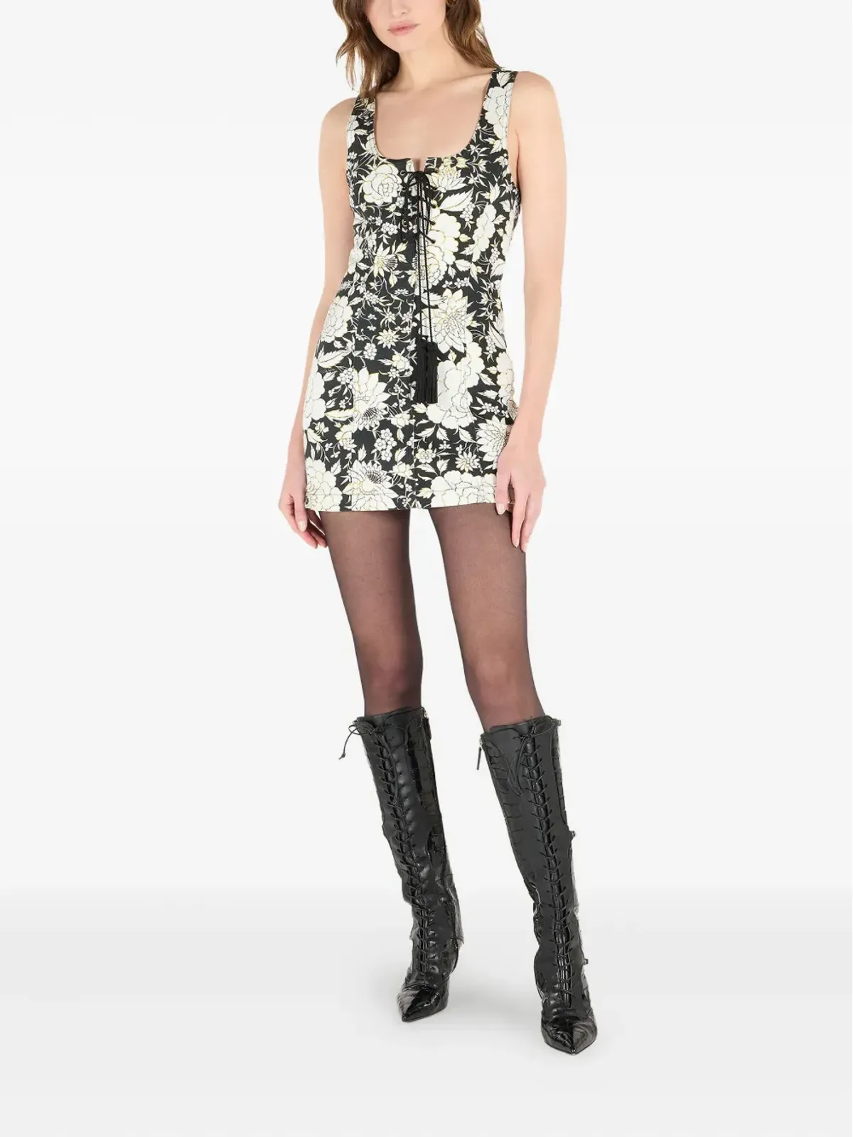 Roberto Cavalli 花柄レースアップ ミニドレス - ホワイト - 画像2