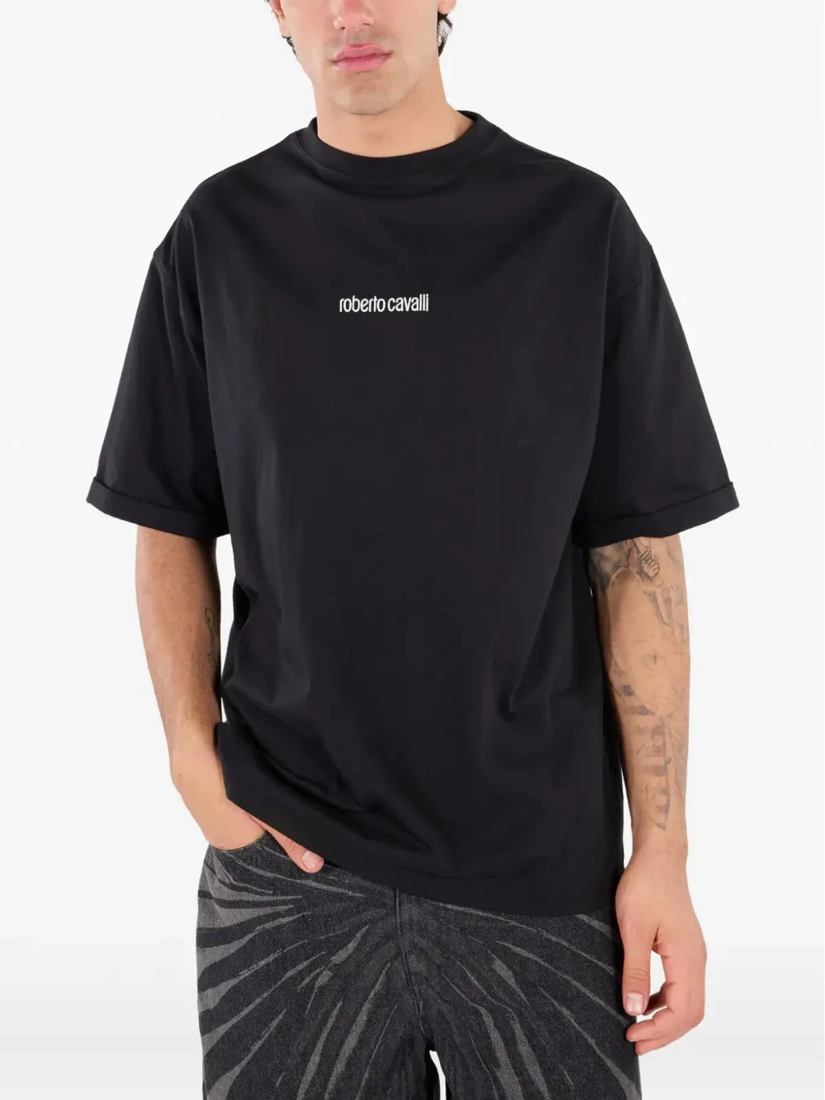 Roberto Cavalli タイガープリント Tシャツ ブラック - 画像3