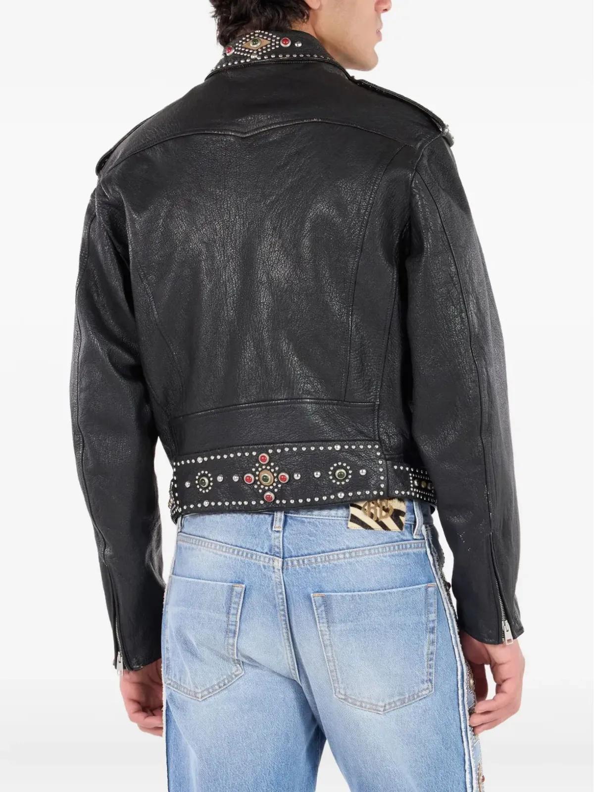 Roberto Cavalli スタッズ装飾レザーバイカージャケット - ブラック - 画像4
