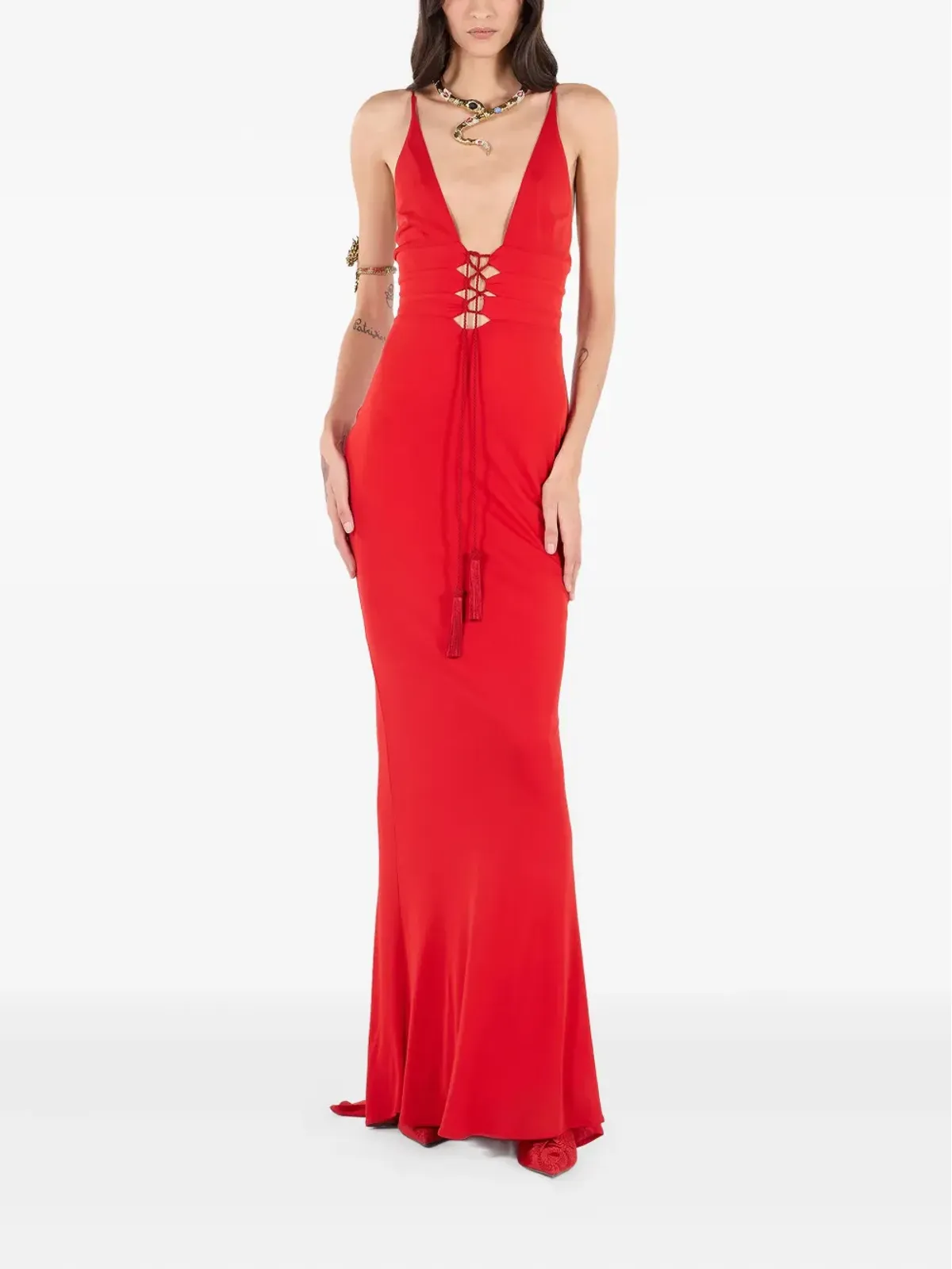 Roberto Cavalli クリスクロス・タッセル マキシドレス - 画像2