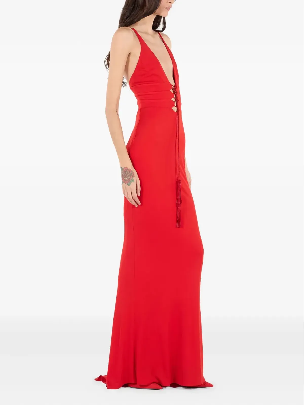 Roberto Cavalli クリスクロス・タッセル マキシドレス - 画像3