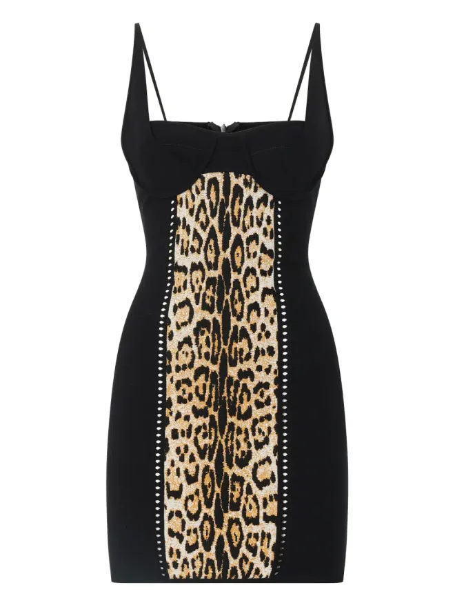 Roberto Cavalli Roberto Cavalli ジャガー柄パネルミニドレス（ブラウン）の商品画像
