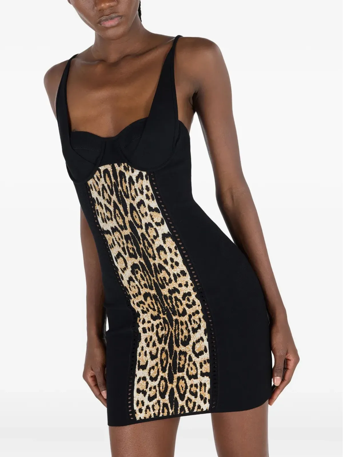 Roberto Cavalli ジャガー柄パネルミニドレス（ブラウン） - 画像5