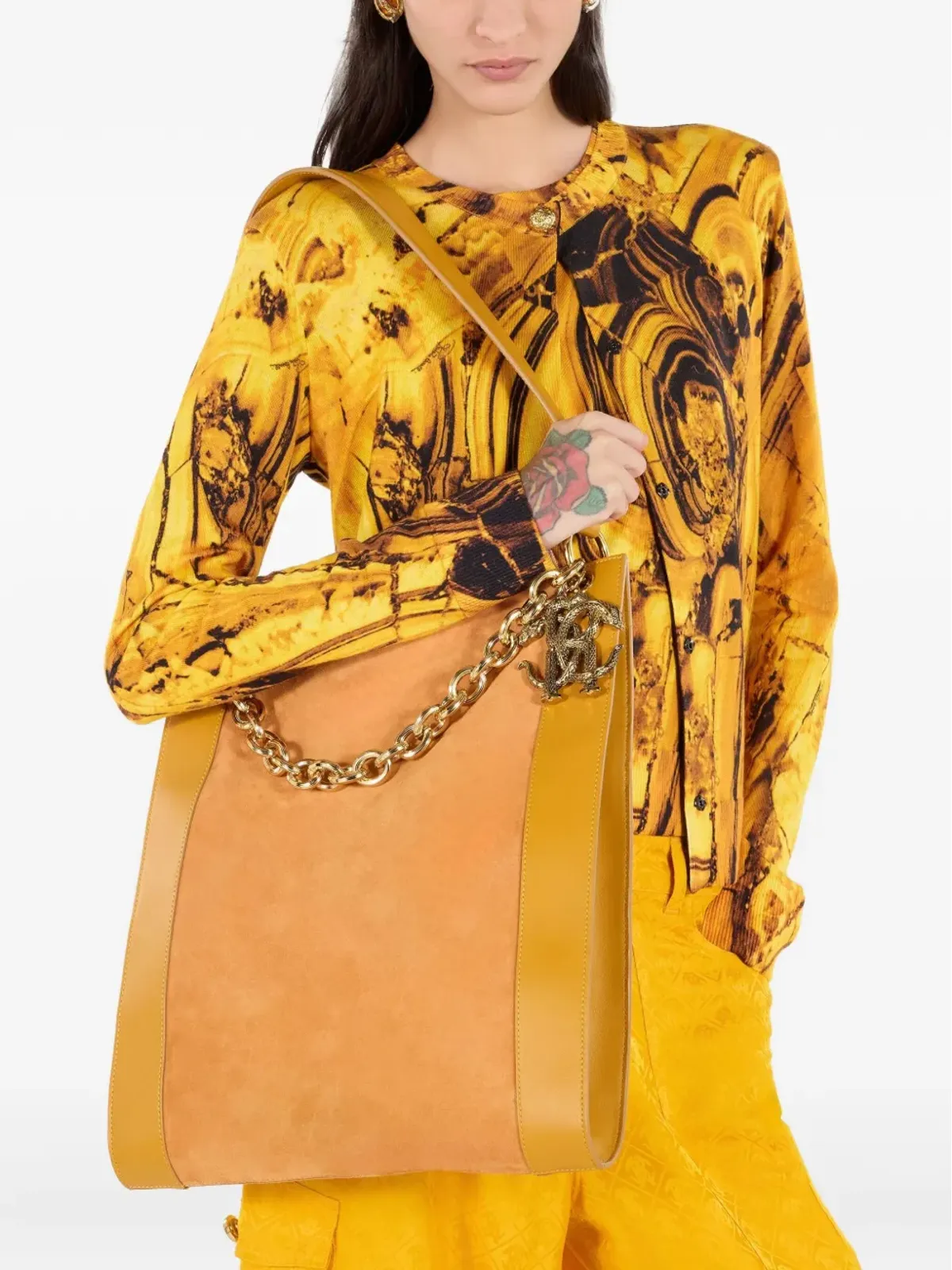 Roberto Cavalli チェーン装飾スエードショルダーバッグ - 画像2