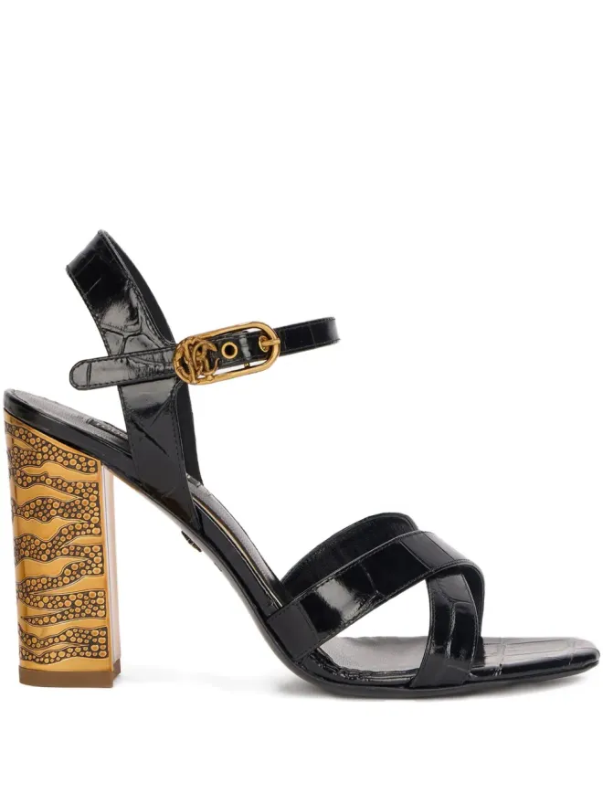 Roberto Cavalli Roberto Cavalli クロコダイルエフェクト クロスストラップ サンダル - ブラックの商品画像