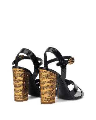 Roberto Cavalli クロコダイルエフェクト クロスストラップ サンダル - ブラック - サムネイル4