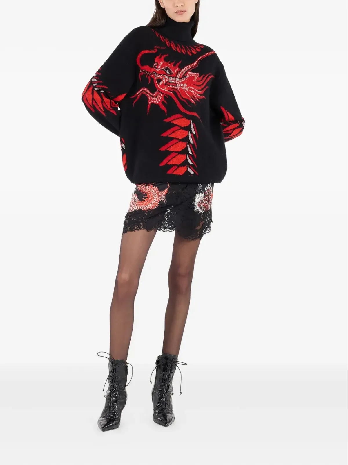 Roberto Cavalli ドラゴンモチーフ タートルネックセーター - Black - 画像2