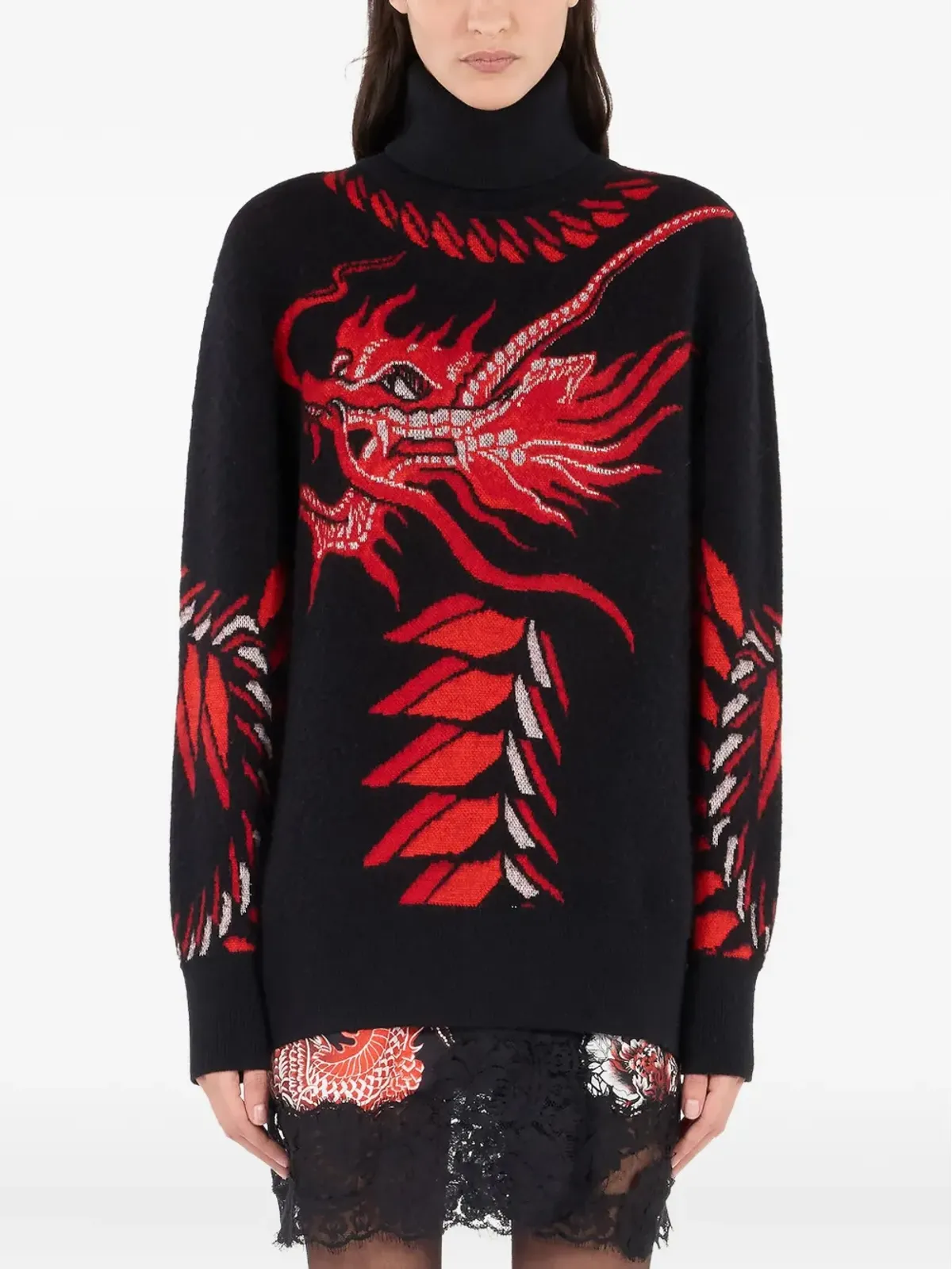 Roberto Cavalli ドラゴンモチーフ タートルネックセーター - Black - 画像3