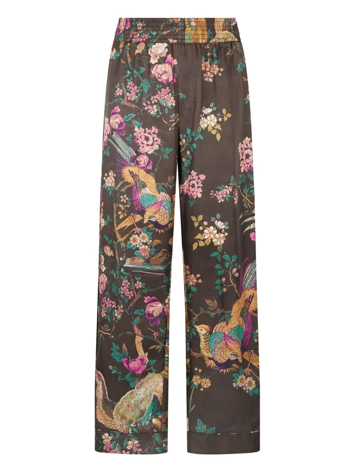 Roberto Cavalli 鳥柄プリント シルクパンツ - 画像1