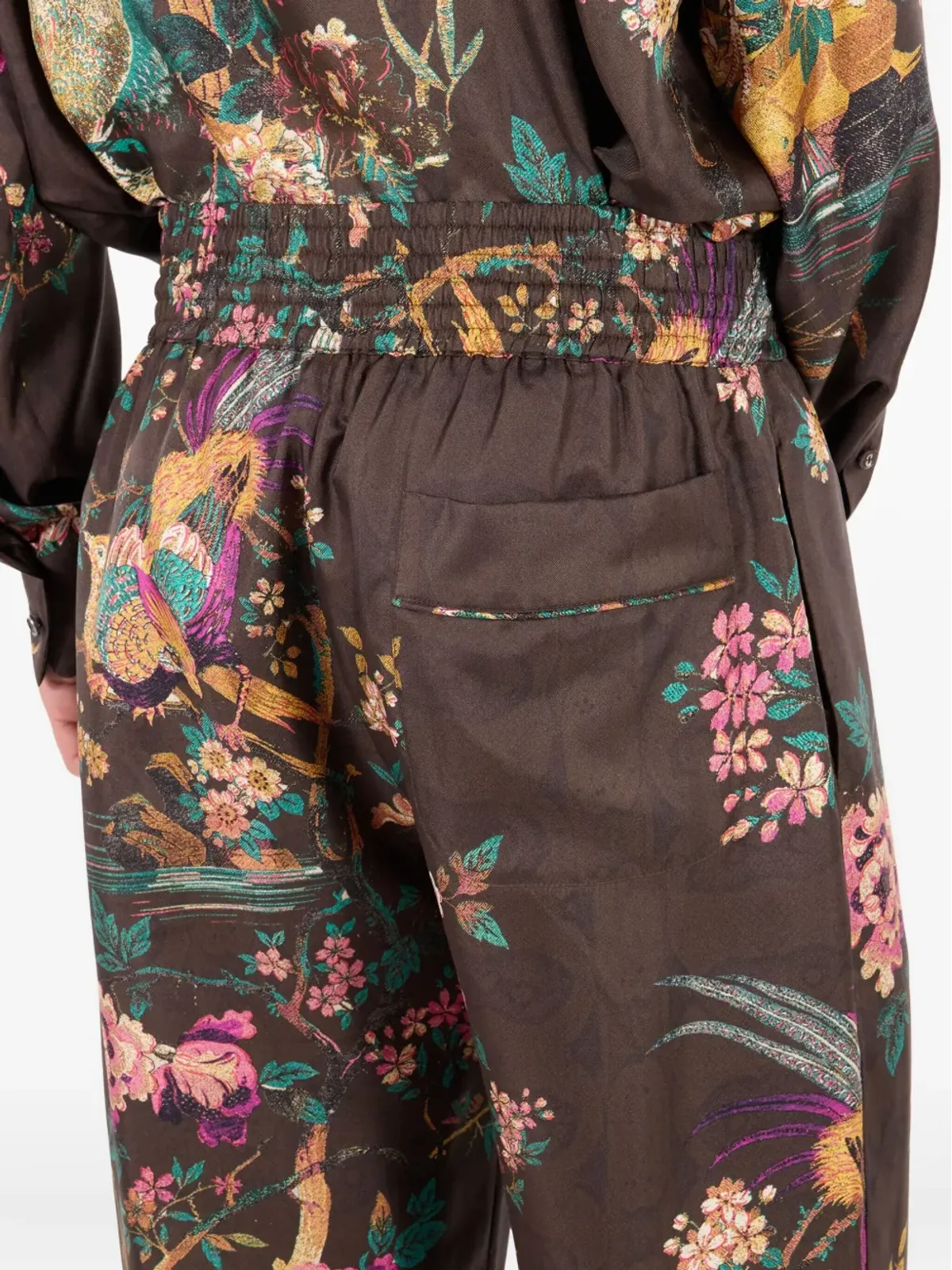 Roberto Cavalli 鳥柄プリント シルクパンツ - 画像5