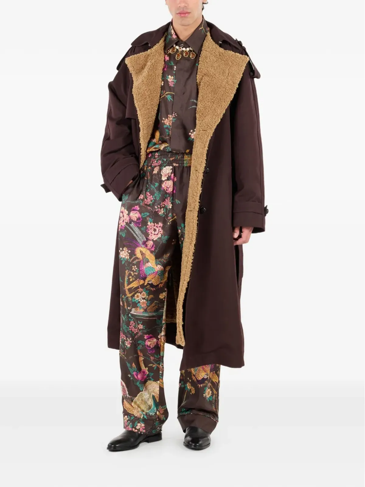 Roberto Cavalli 鳥柄プリント シルクパンツ - 画像2