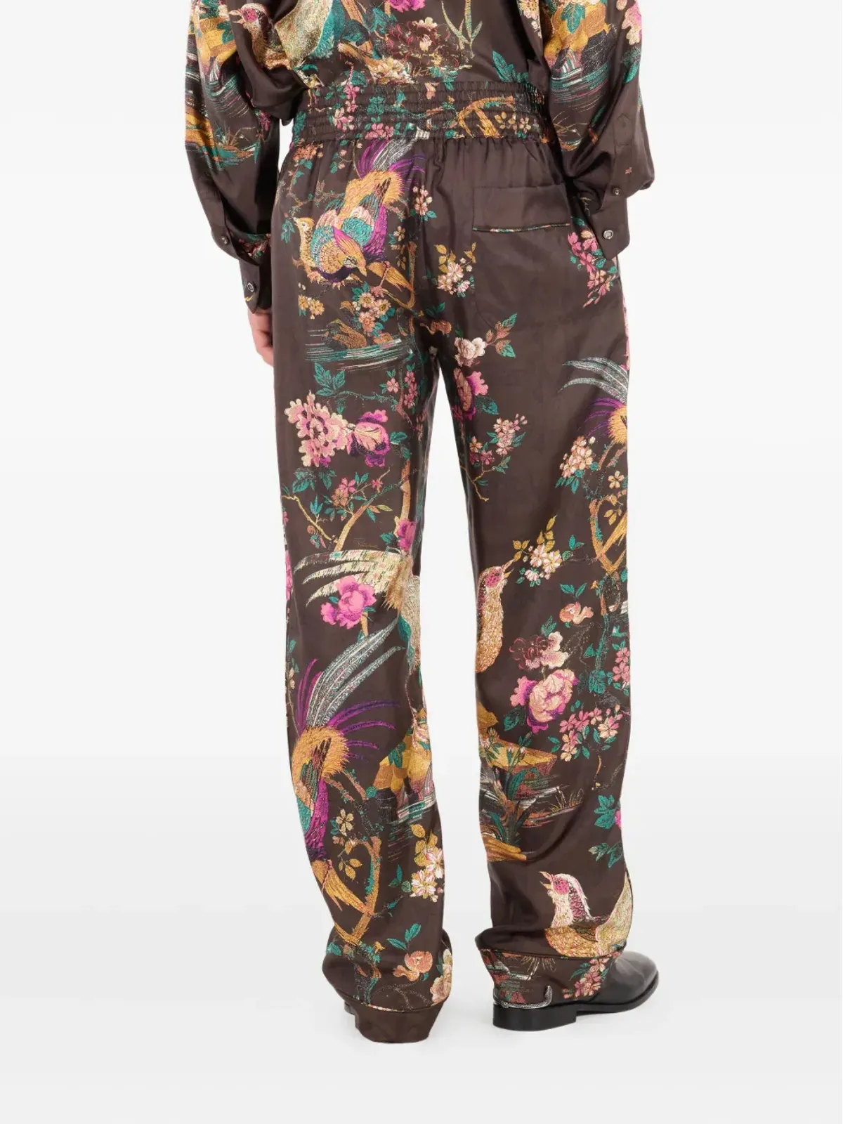 Roberto Cavalli 鳥柄プリント シルクパンツ - 画像4